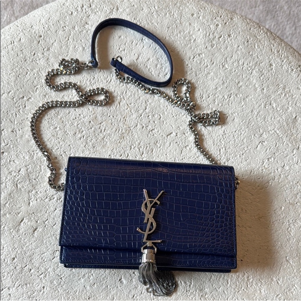 Yves Saint Laurent Blue Chain Bag and black YSL bag and Chanel skirt